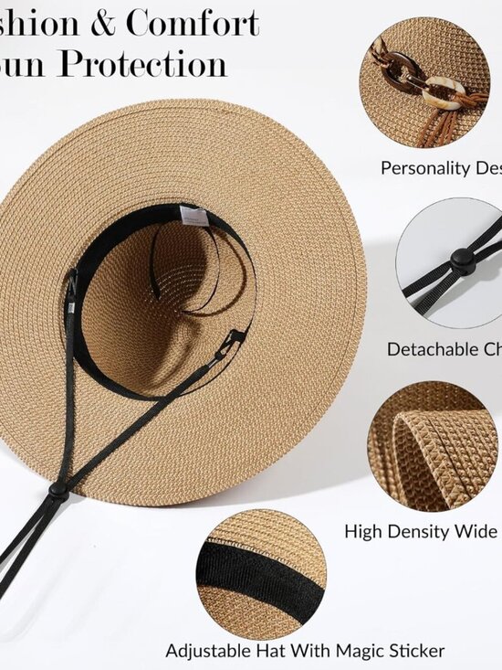 Women\'s Beach Sun Straw HatsUPF 50+ UV Sun Protection Wide Brim Khaki & Beige main image 4